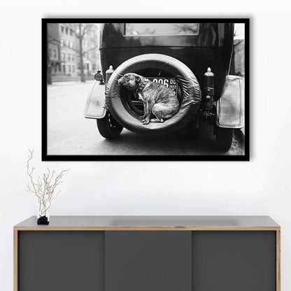 Cute Dog Print Black and White Art Vintage Animal Photo, Framed Art Print Wall Decor