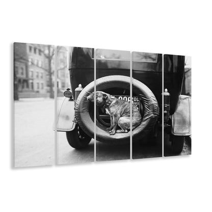 Cute Dog Print Black and White Art Vintage Animal Photo, 5 Pieces Large Canvas Print