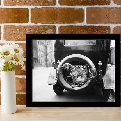 Cute Dog Print Black and White Art Vintage Animal Photo, Framed Art Print Wall Decor
