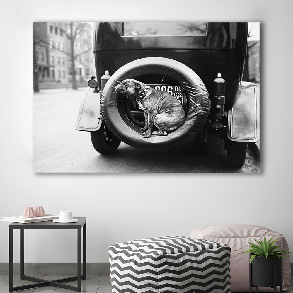 Cute Dog Print Black and White Art Vintage Animal Photo, Canvas Print Wall Art Decor