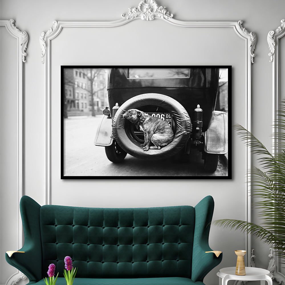 Cute Dog Print Black and White Art Vintage Animal Photo, Framed Art Print Wall Decor