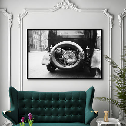 Cute Dog Print Black and White Art Vintage Animal Photo, Framed Art Print Wall Decor