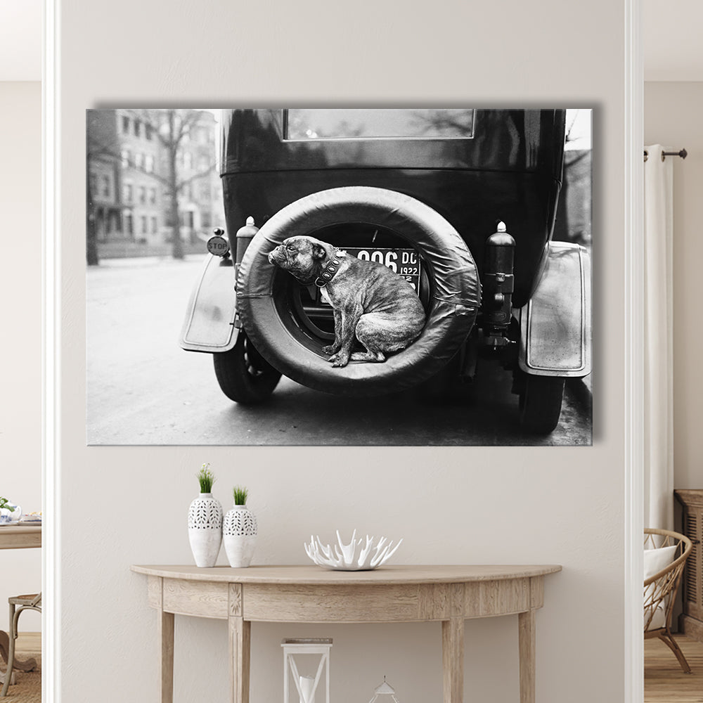 Cute Dog Print Black and White Art Vintage Animal Photo, Canvas Print Wall Art Decor