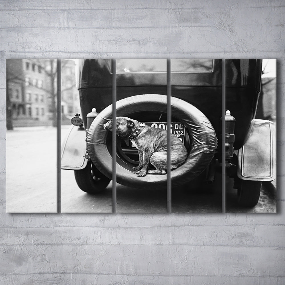 Cute Dog Print Black and White Art Vintage Animal Photo, 5 Pieces Large Canvas Print