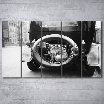 Cute Dog Print Black and White Art Vintage Animal Photo, 5 Pieces Large Canvas Print