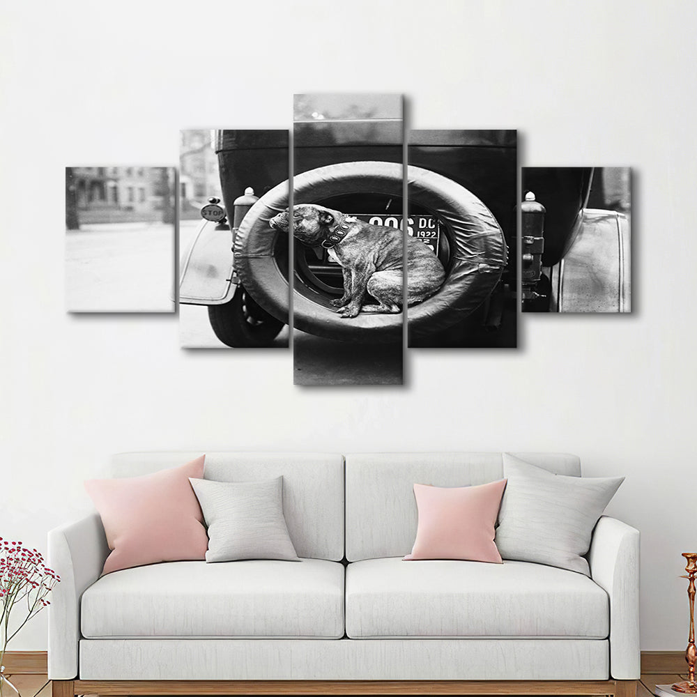 Cute Dog Print Black and White Art Vintage Animal Photo, Mixed 5 Pieces Canvas Print