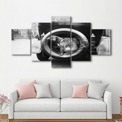 Cute Dog Print Black and White Art Vintage Animal Photo, Mixed 5 Pieces Canvas Print