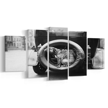 Cute Dog Print Black and White Art Vintage Animal Photo, Mixed 5 Pieces Canvas Print