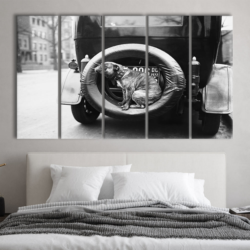 Cute Dog Print Black and White Art Vintage Animal Photo, 5 Pieces Large Canvas Print