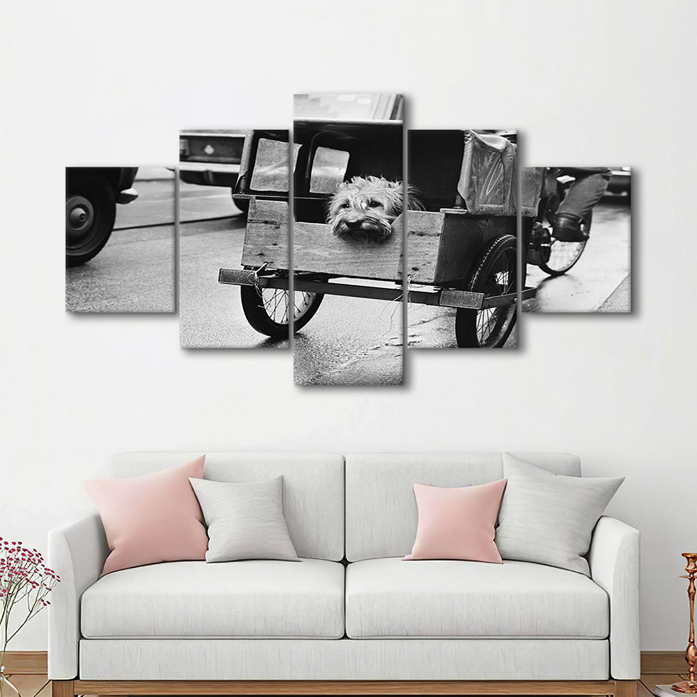 Cute Dog Print Funny Vintage Animal Photo Black and White Art, Mixed 5 Pieces Canvas Print