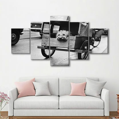 Cute Dog Print Funny Vintage Animal Photo Black and White Art, Mixed 5 Pieces Canvas Print
