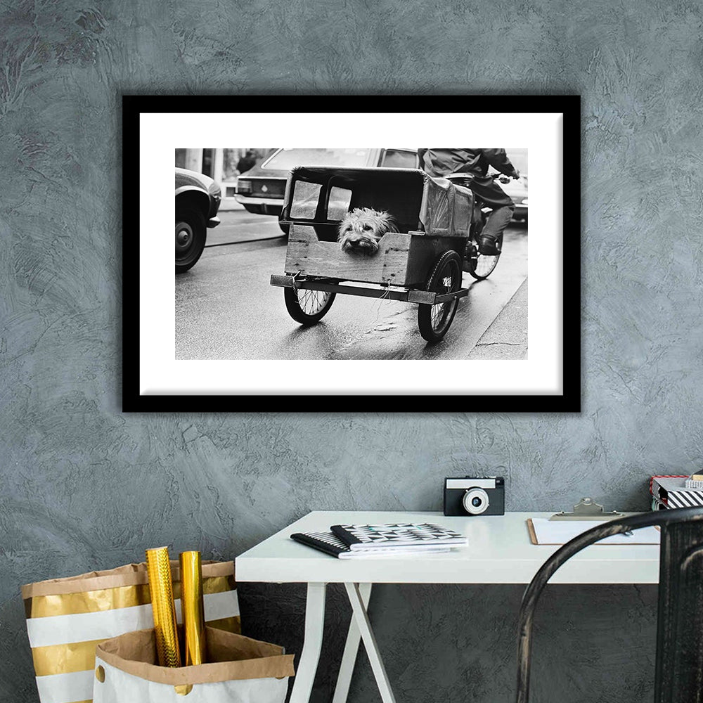 Cute Dog Print Funny Vintage Animal Photo Black and White Art, Framed Art Print White Border Wall Decor