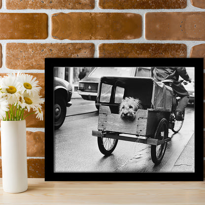 Cute Dog Print Funny Vintage Animal Photo Black and White Art, Framed Art Print Wall Decor
