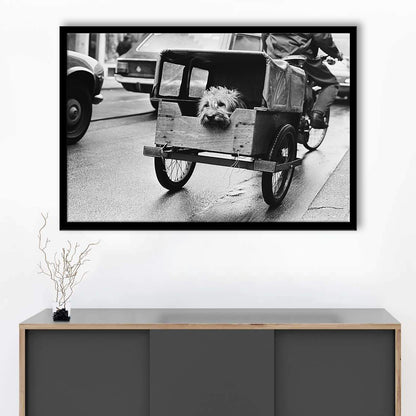 Cute Dog Print Funny Vintage Animal Photo Black and White Art, Framed Art Print Wall Decor