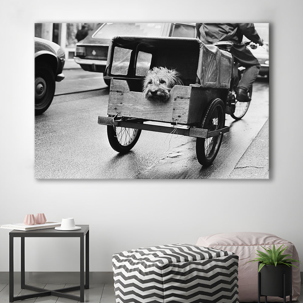 Cute Dog Print Funny Vintage Animal Photo Black and White Art, Canvas Print Wall Art Decor