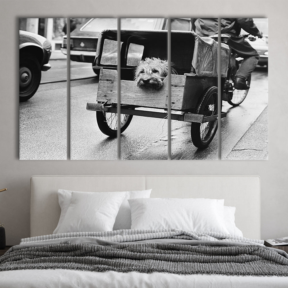 Cute Dog Print Funny Vintage Animal Photo Black and White Art, 5 Pieces Large Canvas Print