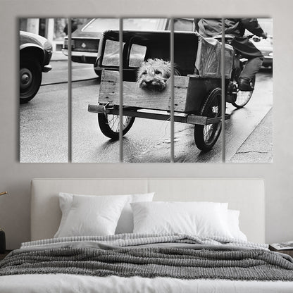 Cute Dog Print Funny Vintage Animal Photo Black and White Art, 5 Pieces Large Canvas Print