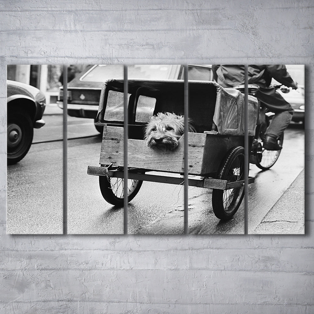 Cute Dog Print Funny Vintage Animal Photo Black and White Art, 5 Pieces Large Canvas Print