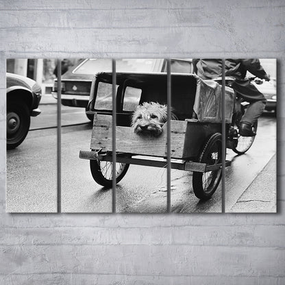 Cute Dog Print Funny Vintage Animal Photo Black and White Art, 5 Pieces Large Canvas Print