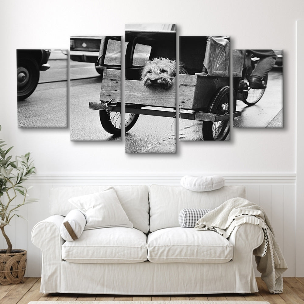 Cute Dog Print Funny Vintage Animal Photo Black and White Art, Mixed 5 Pieces Canvas Print