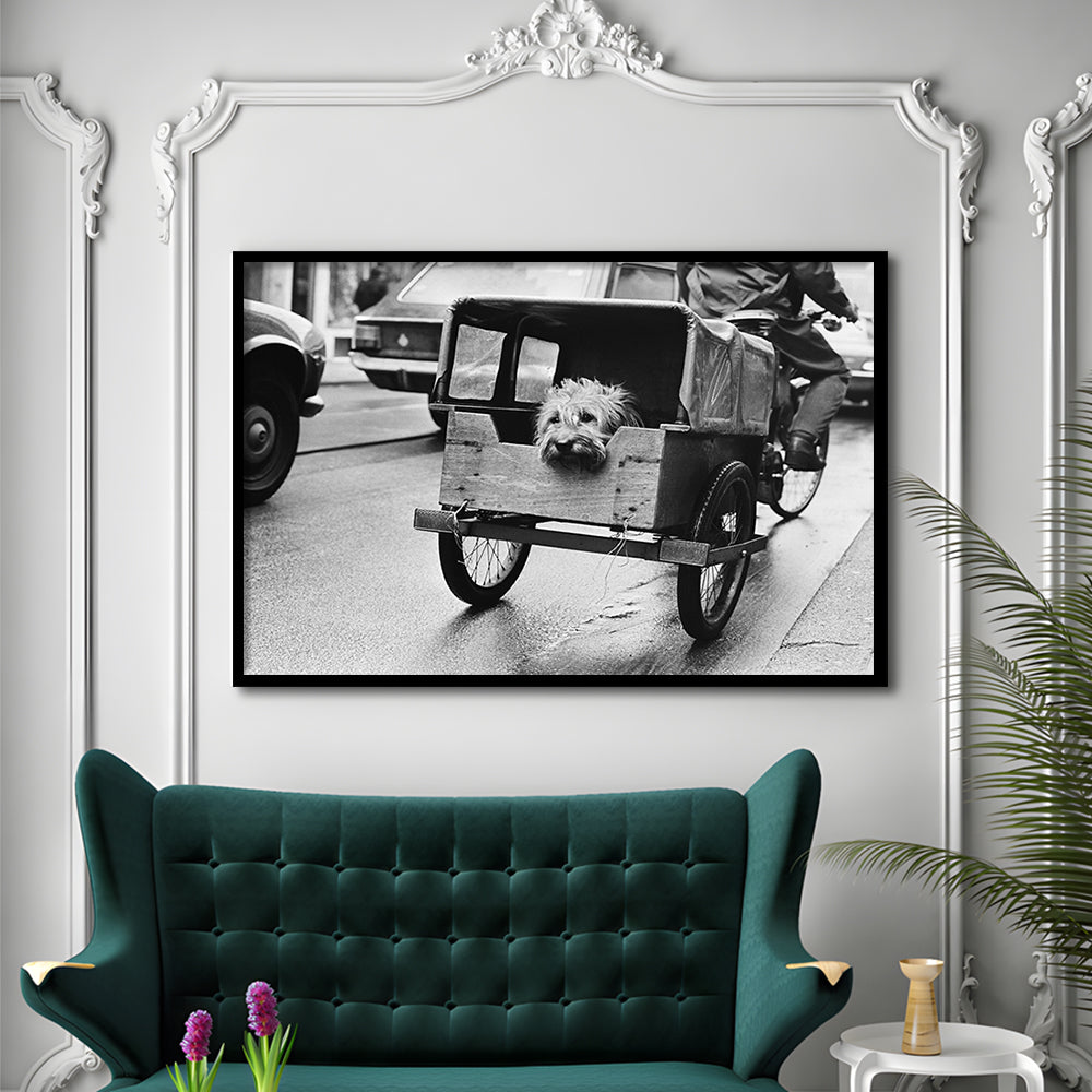 Cute Dog Print Funny Vintage Animal Photo Black and White Art, Framed Art Print Wall Decor