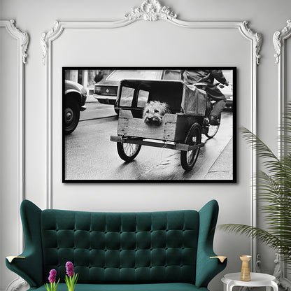 Cute Dog Print Funny Vintage Animal Photo Black and White Art, Framed Art Print Wall Decor
