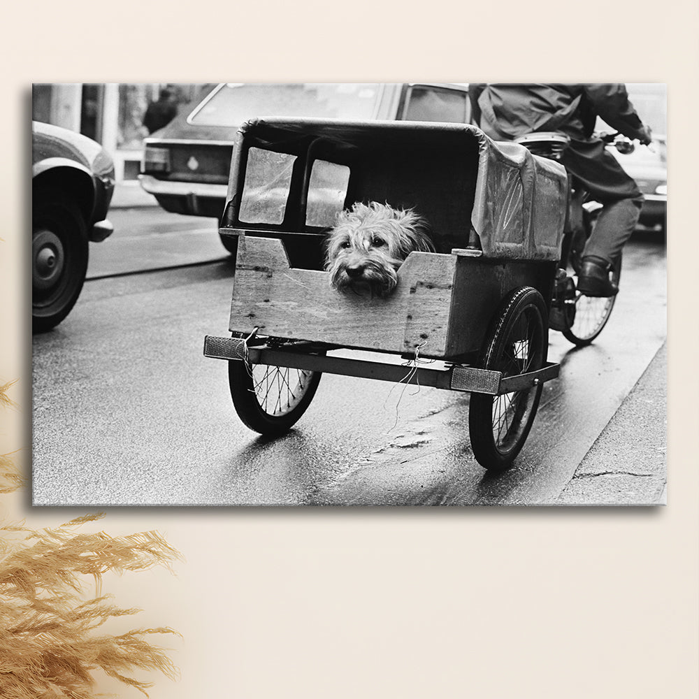 Cute Dog Print Funny Vintage Animal Photo Black and White Art, Canvas Print Wall Art Decor