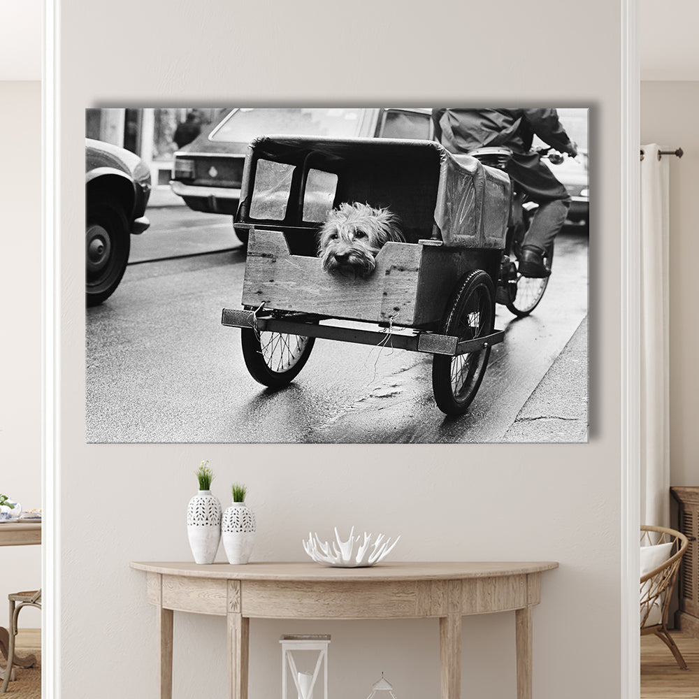 Cute Dog Print Funny Vintage Animal Photo Black and White Art, Canvas Print Wall Art Decor