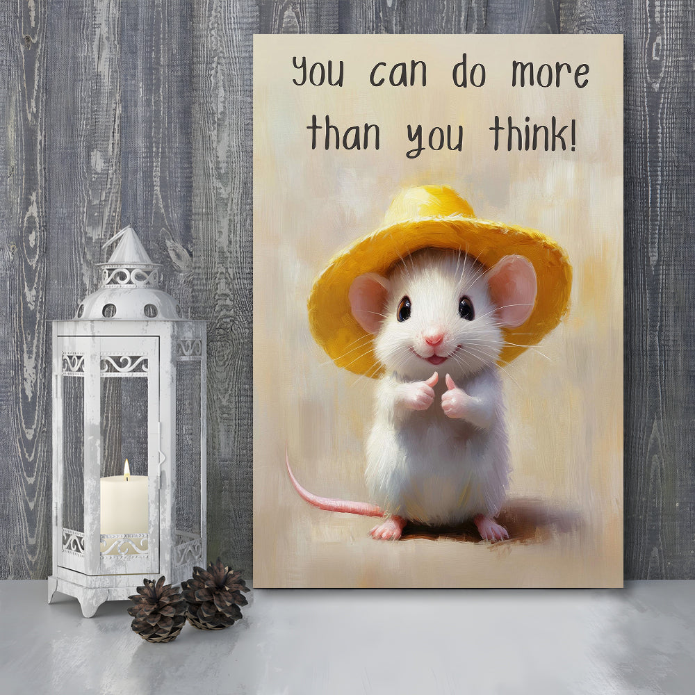 Cute Motivational Mouse Wall Art Print, Positive Quote Decor, Kids Room, Gift For Encouragement, Canvas Print, Canvas Decor