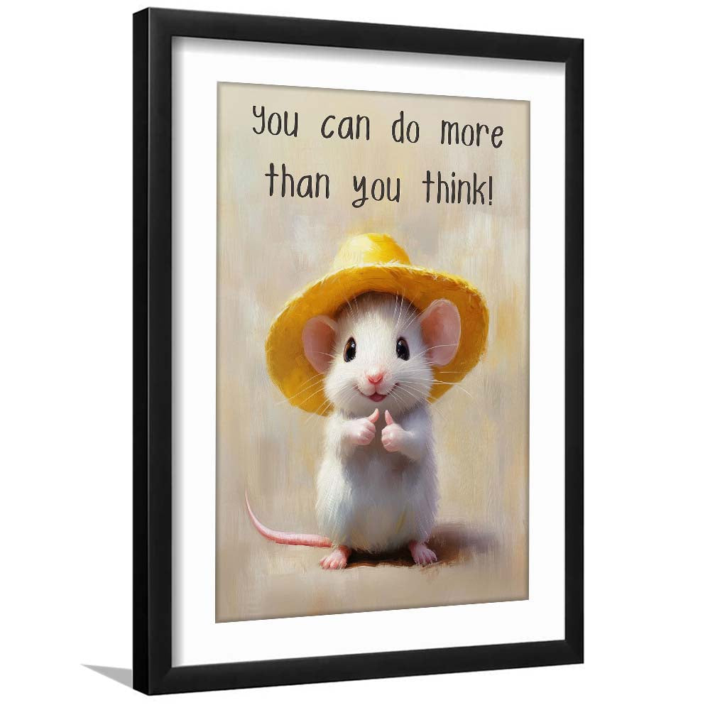 Cute Motivational Mouse Wall Art Print, Positive Quote Decor, Kids Room, Framed Art Print, White Border