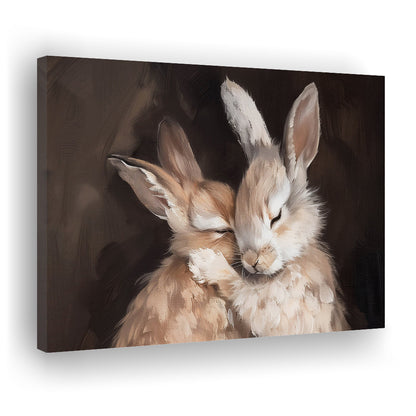 Cute Rabbits Oil Painting Rabbit Friends Antique Vintage Print Bunny, Canvas Print Wall Art, Wall Decor, Painting Canvas