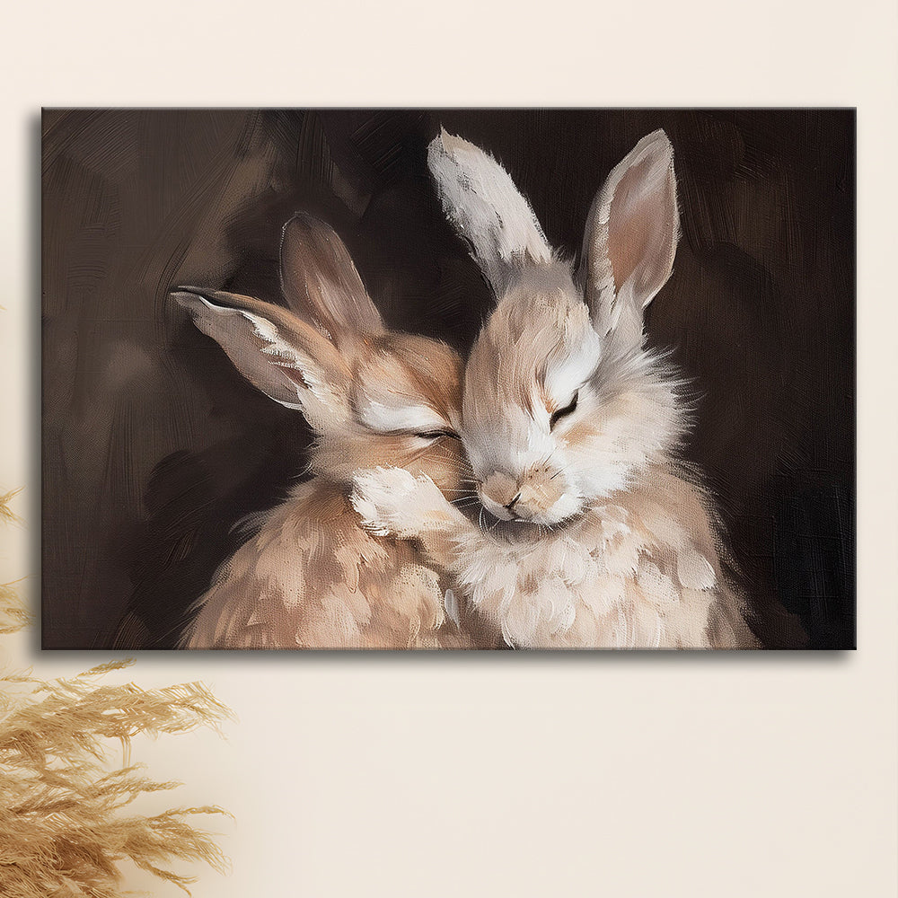 Cute Rabbits Oil Painting Rabbit Friends Antique Vintage Print Bunny, Canvas Print Wall Art, Wall Decor, Painting Canvas