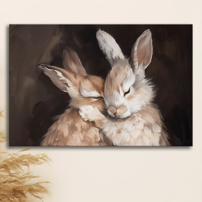 Cute Rabbits Oil Painting Rabbit Friends Antique Vintage Print Bunny, Canvas Print Wall Art, Wall Decor, Painting Canvas