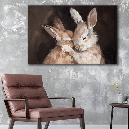Cute Rabbits Oil Painting Rabbit Friends Antique Vintage Print Bunny, Canvas Print Wall Art, Wall Decor, Painting Canvas