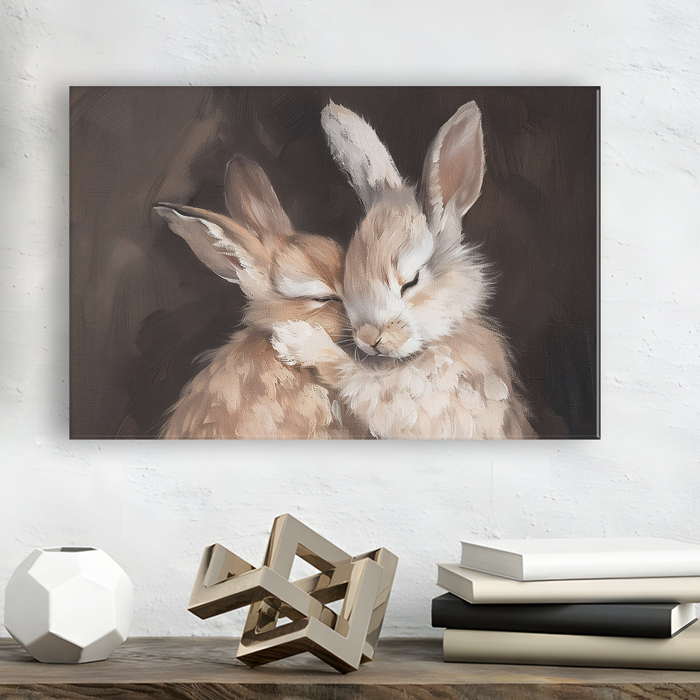 Cute Rabbits Oil Painting Rabbit Friends Antique Vintage Print Bunny, Canvas Print Wall Art, Wall Decor, Painting Canvas