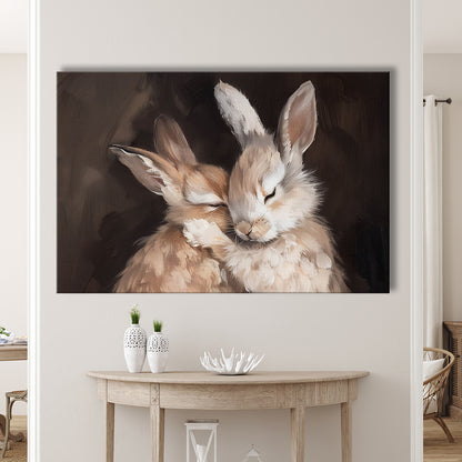 Cute Rabbits Oil Painting Rabbit Friends Antique Vintage Print Bunny, Canvas Print Wall Art, Wall Decor, Painting Canvas