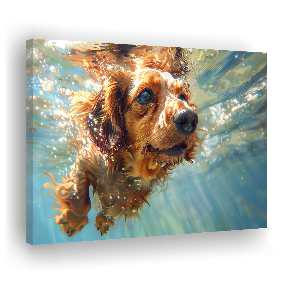 Dachshund Dog Swimming Underwater Watercolor, Funny Pet Art, Canvas Print Wall Art Home Decor
