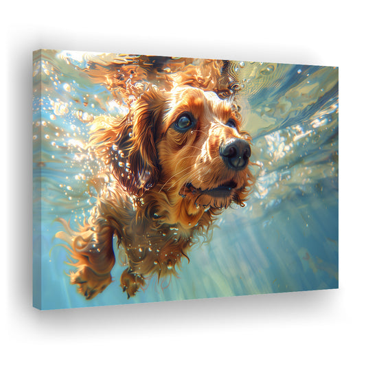 Dachshund Dog Swimming Underwater Watercolor, Funny Pet Art, Canvas Print Wall Art Home Decor
