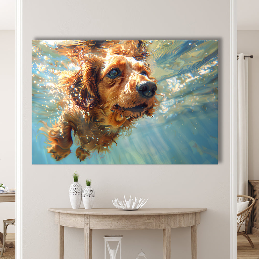 Dachshund Dog Swimming Underwater Watercolor, Funny Pet Art, Canvas Print Wall Art Home Decor