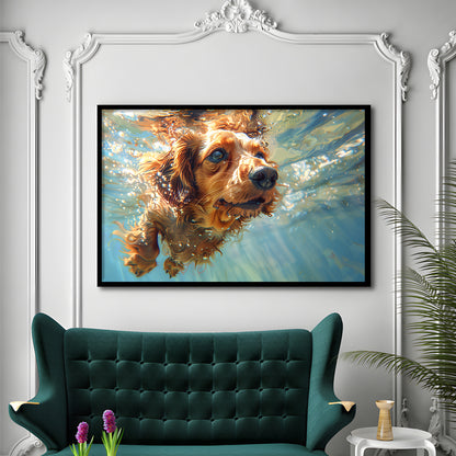 Dachshund Dog Swimming Underwater Watercolor, Funny Pet Art, Framed Art Print Wall Decor, Framed Picture
