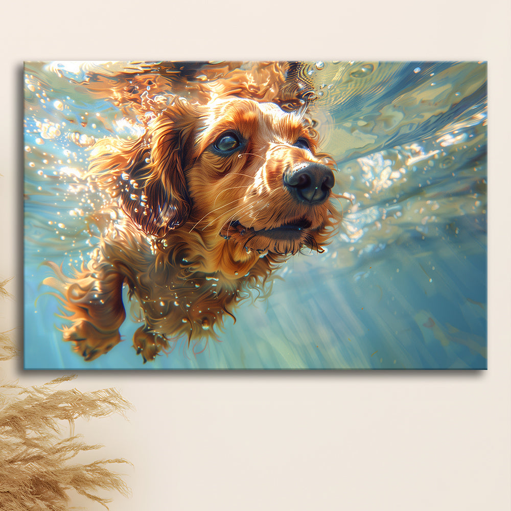 Dachshund Dog Swimming Underwater Watercolor, Funny Pet Art, Canvas Print Wall Art Home Decor