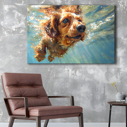 Dachshund Dog Swimming Underwater Watercolor, Funny Pet Art, Canvas Print Wall Art Home Decor