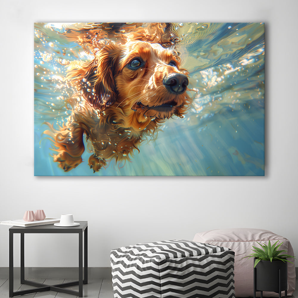 Dachshund Dog Swimming Underwater Watercolor, Funny Pet Art, Canvas Print Wall Art Home Decor