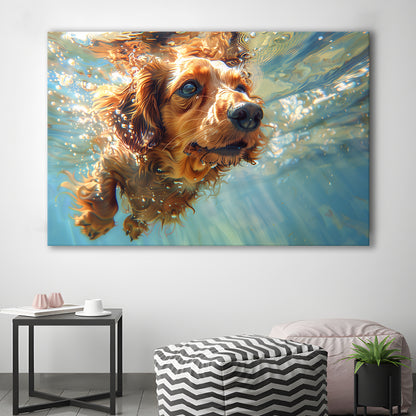 Dachshund Dog Swimming Underwater Watercolor, Funny Pet Art, Canvas Print Wall Art Home Decor