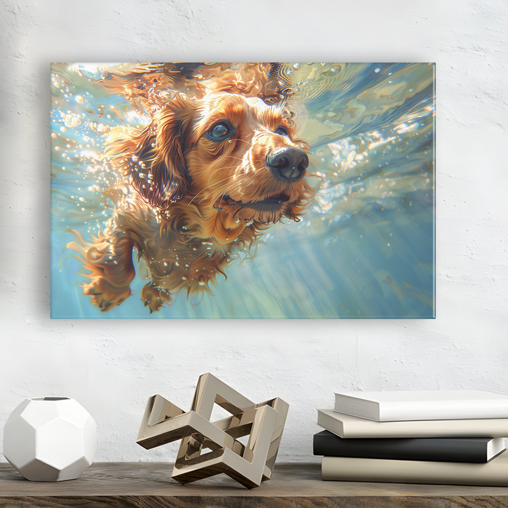 Dachshund Dog Swimming Underwater Watercolor, Funny Pet Art, Canvas Print Wall Art Home Decor