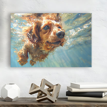 Dachshund Dog Swimming Underwater Watercolor, Funny Pet Art, Canvas Print Wall Art Home Decor