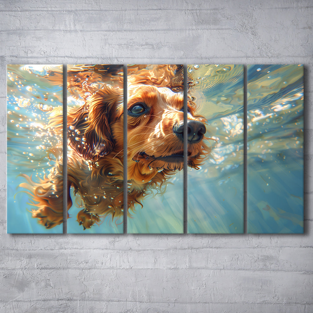 Dachshund Dog Swimming Underwater Watercolor, Funny Pet Art, Multi Panels Canvas Print Wall Art