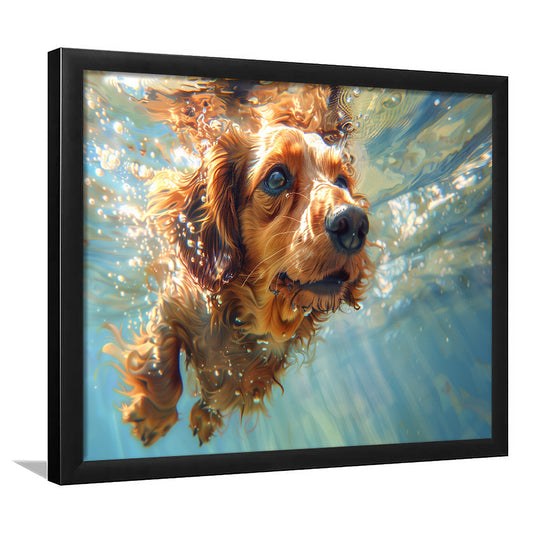 Dachshund Dog Swimming Underwater Watercolor, Funny Pet Art, Framed Art Print Wall Decor, Framed Picture