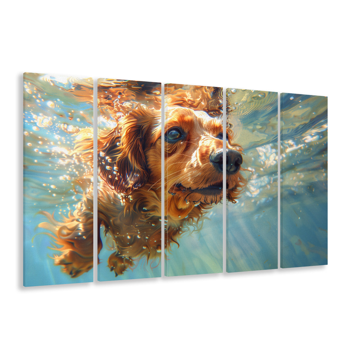 Dachshund Dog Swimming Underwater Watercolor, Funny Pet Art, Multi Panels Canvas Print Wall Art