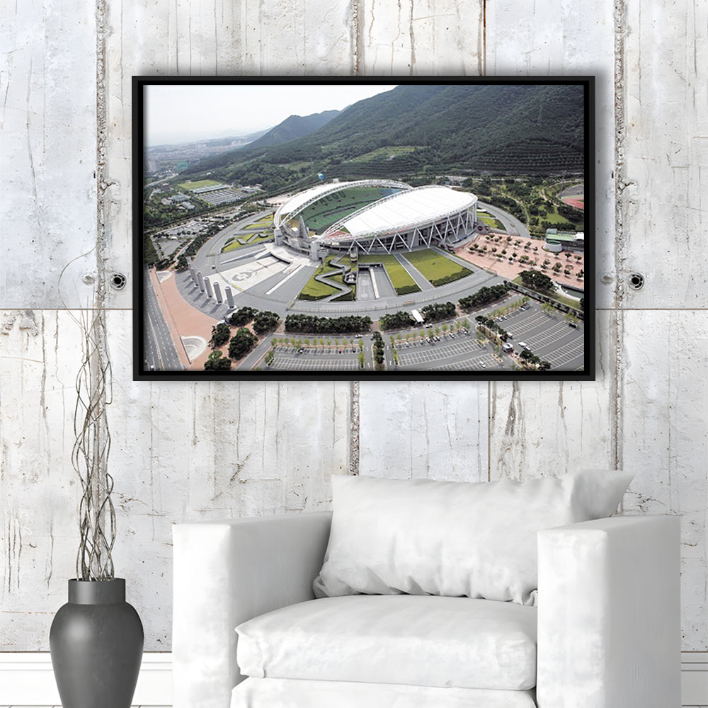 Daegu Stadium Aerial View, Stadium Canvas, Sport Art, Framed Canvas Print Wall Art, Floating Frame